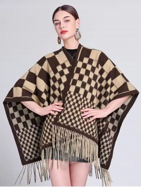 Premium Soft Checkered Cape W/ Fringes